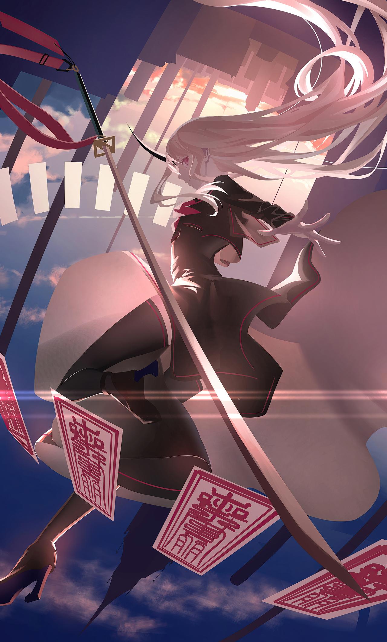1280x2120 Anime Girl School Uniform Weapons 4k iPhone HD 4k Wallpaper, Image, Background, Photo and Picture