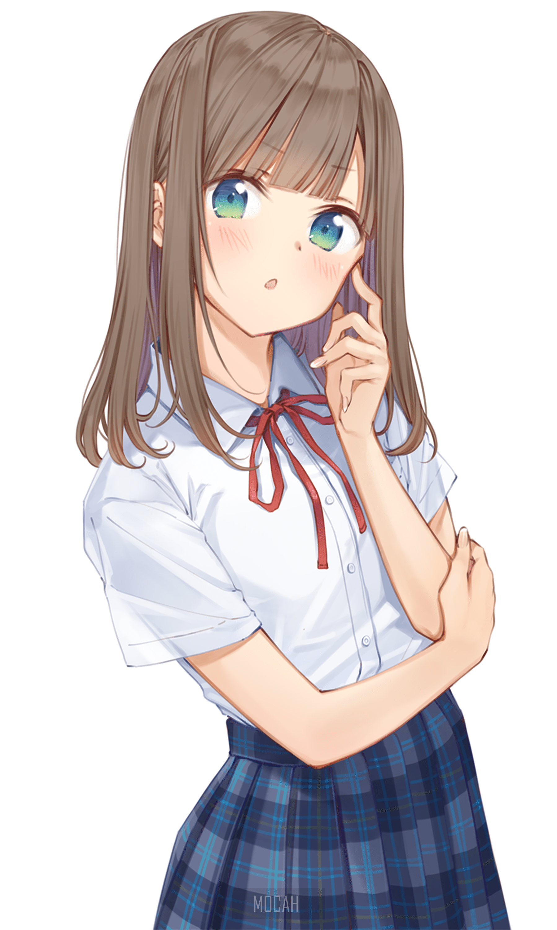 1798x3000 anime, anime girl, original character, brunette, green eyes, blue eyes, open mouth, skirt, long hair, school uniform wallpaper free download, 1798x3000. Mocah HD Wallpaper