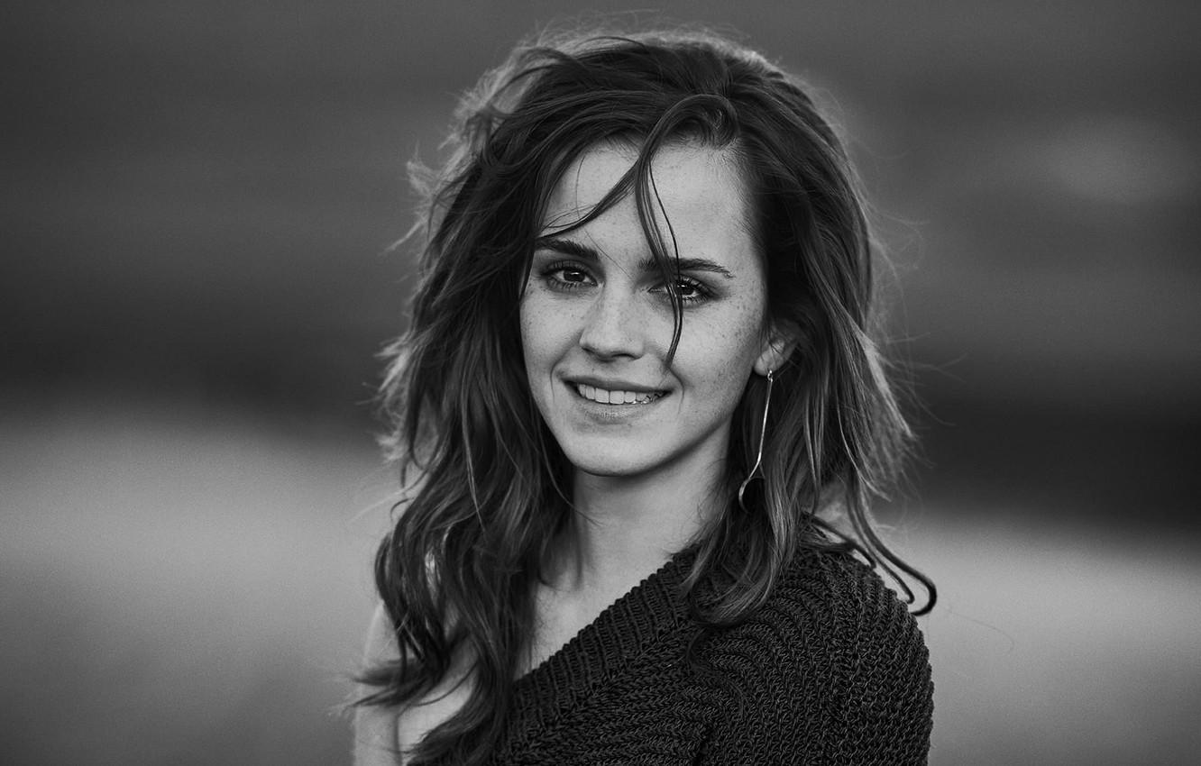 1332x850 Wallpaper girl, black & white, actress, girl, Emma Watson, Emma Watson, photohoot, smile, actress image for desktop, section девушки