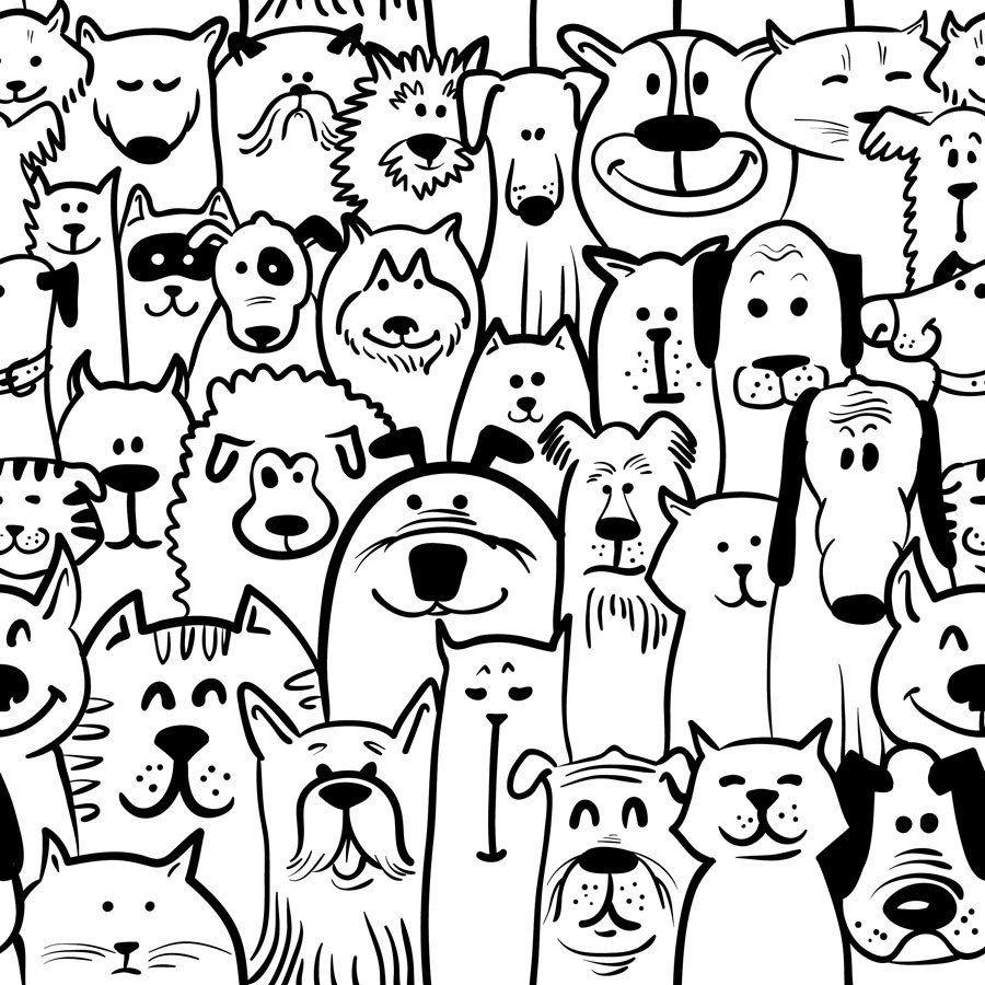 900x900 Dog and Cat Doodle Wallpaper. Black and white doodle, Cat doodle, Doodle dog