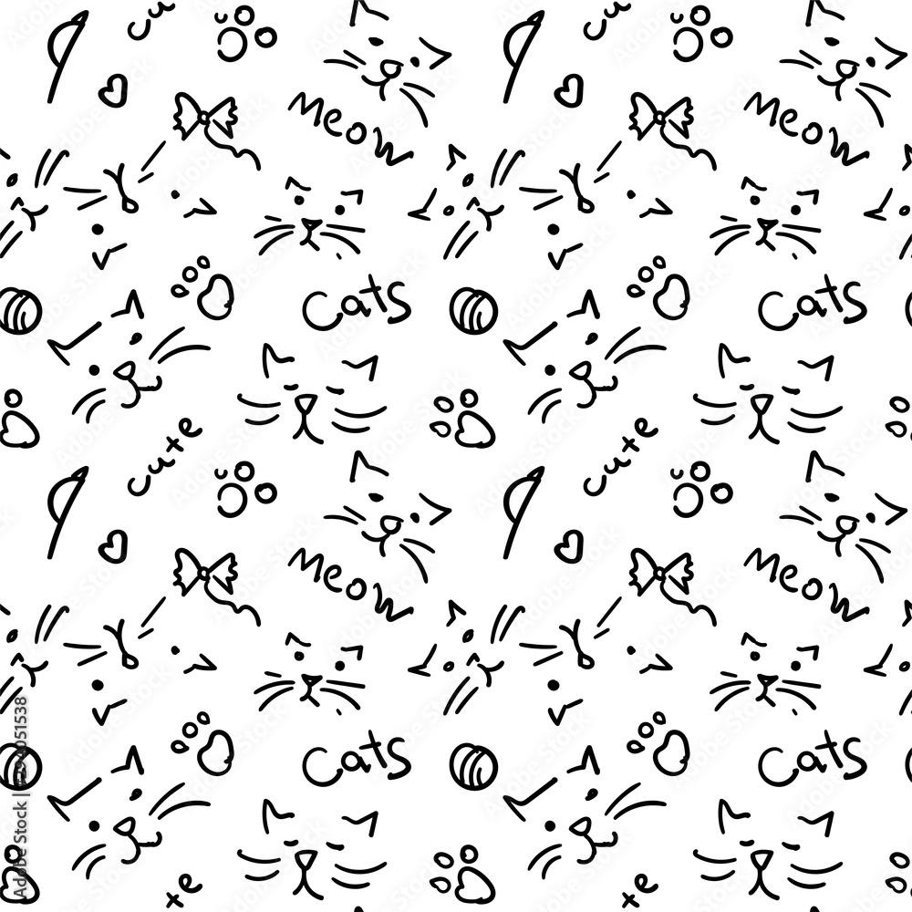 1000x1000 Seamless pattern with Cute cat. breed kitten doodle Dog paw hand vector seamless pattern wallpaper background Stock Vector