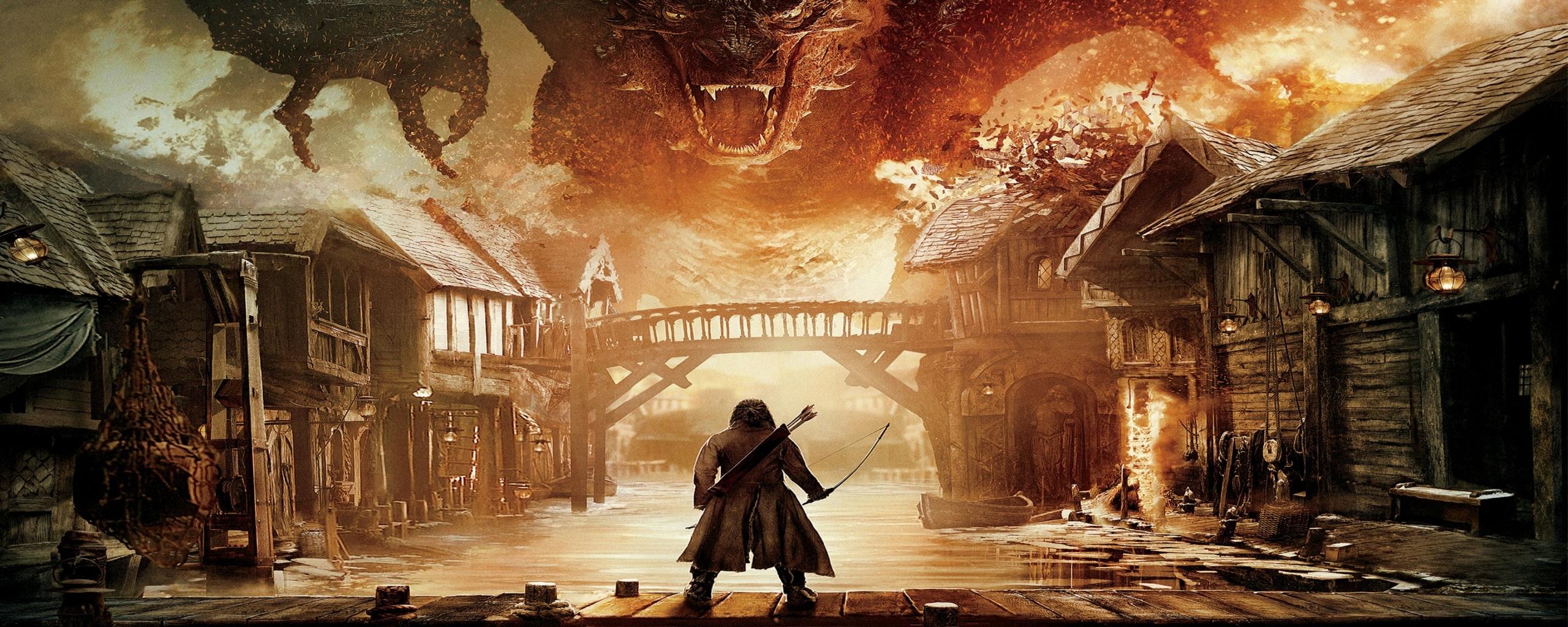 2560x1024 The Hobbit The Battle Of The Five Armies Smaug Vs Bard