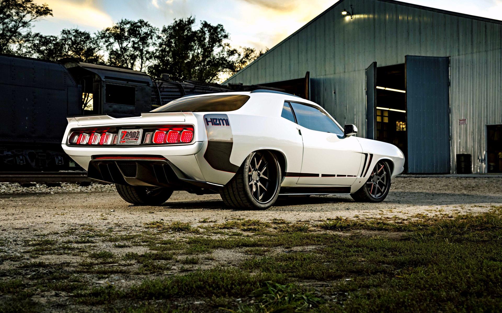1920x1200 Download wallpaper Plymouth Barracuda, HEMI Cuda, tuning, white coupe, american classic cars, Plymouth for desktop with resolution 1920x1200. High Quality HD picture wallpaper