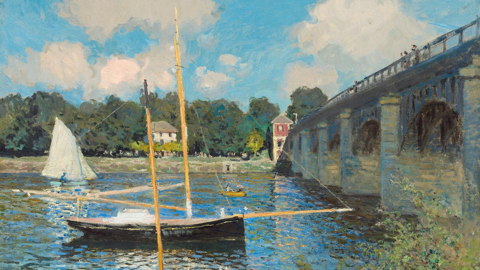 1600x900 Claude Monet Painting Bridge River France Classic Art Wallpaper:1600x900