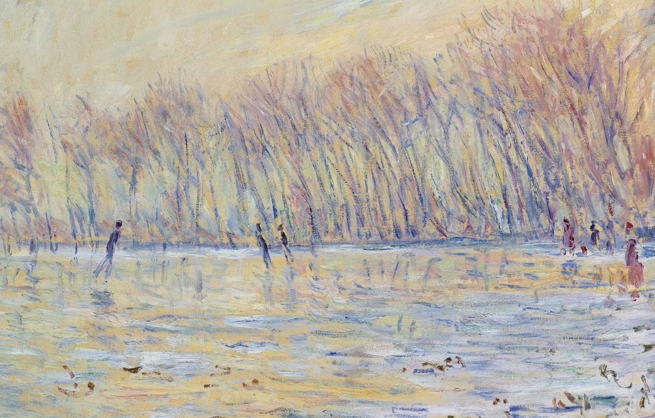 1332x850 Wallpaper landscape, picture, Claude Monet, Claude Monet, The skaters at Giverny image for desktop, section живопись