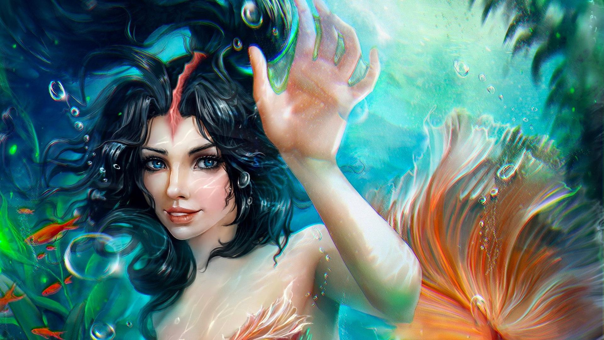 1920x1080 Wallpaper / pretty, art, fantasy, girl, mermaid, digital, siren, woman, wallpaper