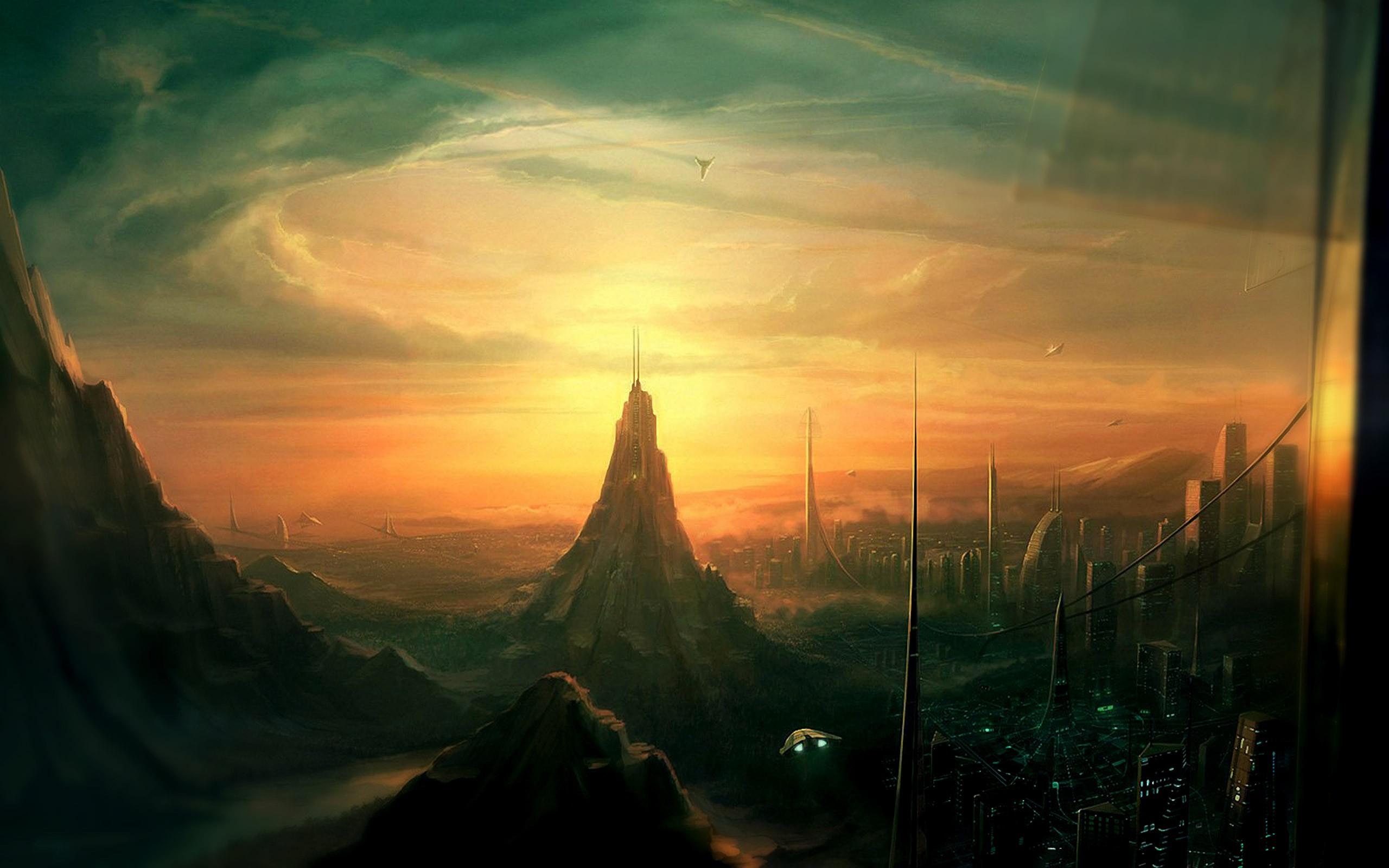 2560x1600 #science fiction, #fantasy art, #artwork, #futuristic, #digital art, #futuristic city, #city, wallpaper. Mocah HD Wallpaper