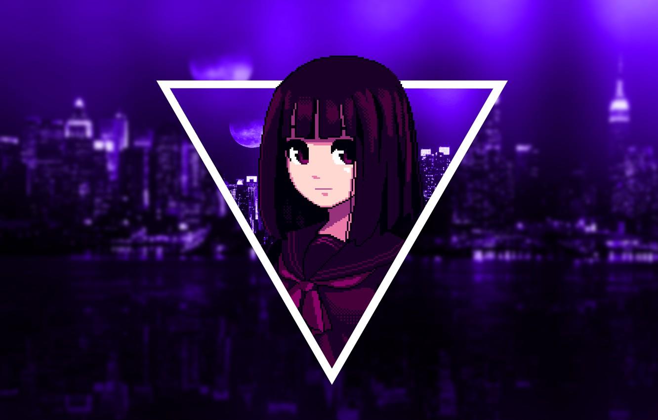 1332x850 Wallpaper Girl, Dark, Purple, Anime, Pixel, Violet image for desktop, section сёнэн
