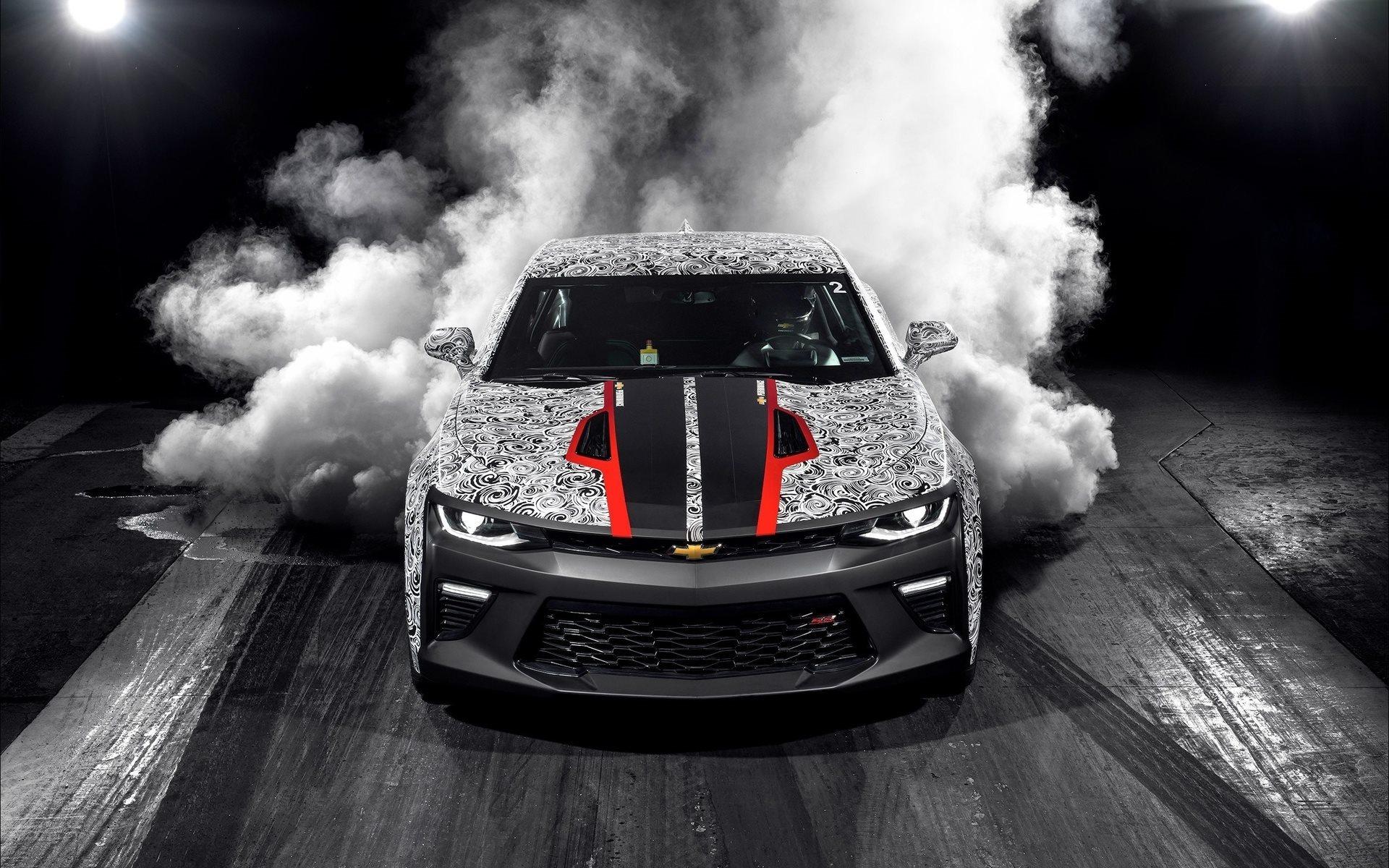 1920x1200 Download wallpaper Chevrolet Camaro SS, smoke, 2017 cars, drift, supercars, Chevrolet for desktop with resolution 1920x1200. High Quality HD picture wallpaper