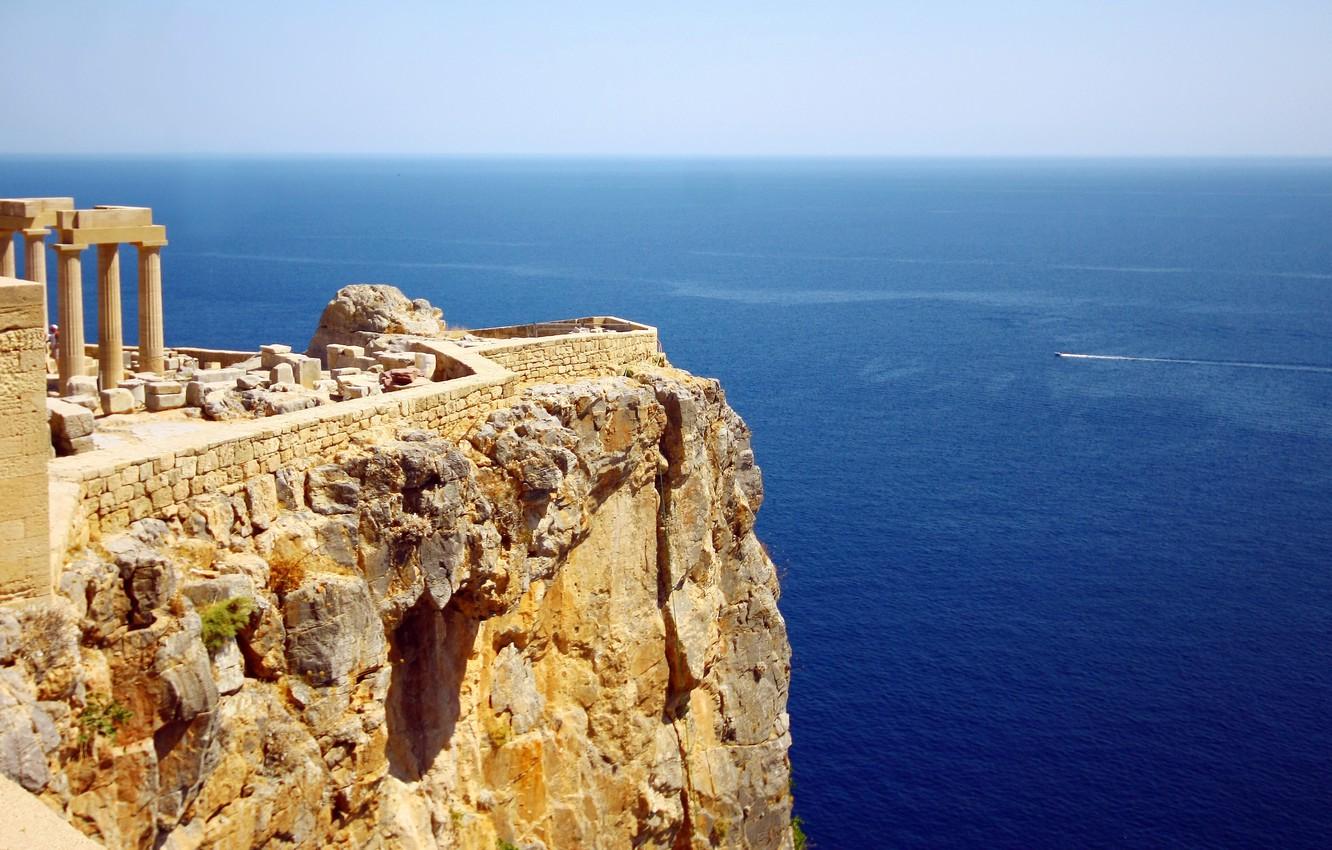 1332x850 Wallpaper ruins, Greece, sea cliff image for desktop, section пейзажи