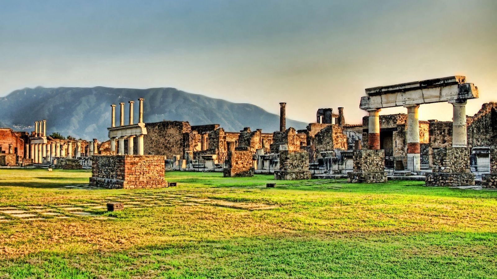 1600x900 Download wallpaper 1600x900 ruins, greece, grass, stone, columns widescreen 16:9 HD background