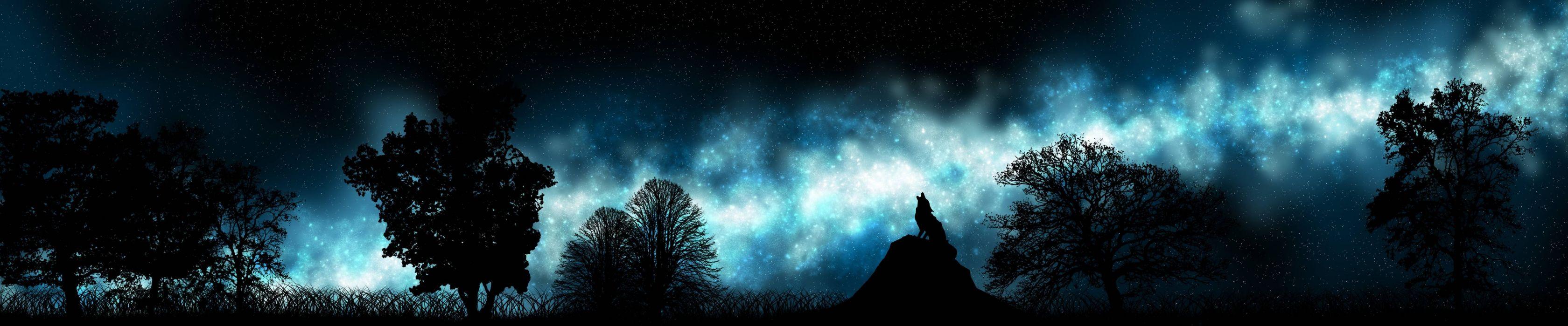 3360x700 Triple monitor multi screen multiple loup wolf stars etoiles wallpaperx1200