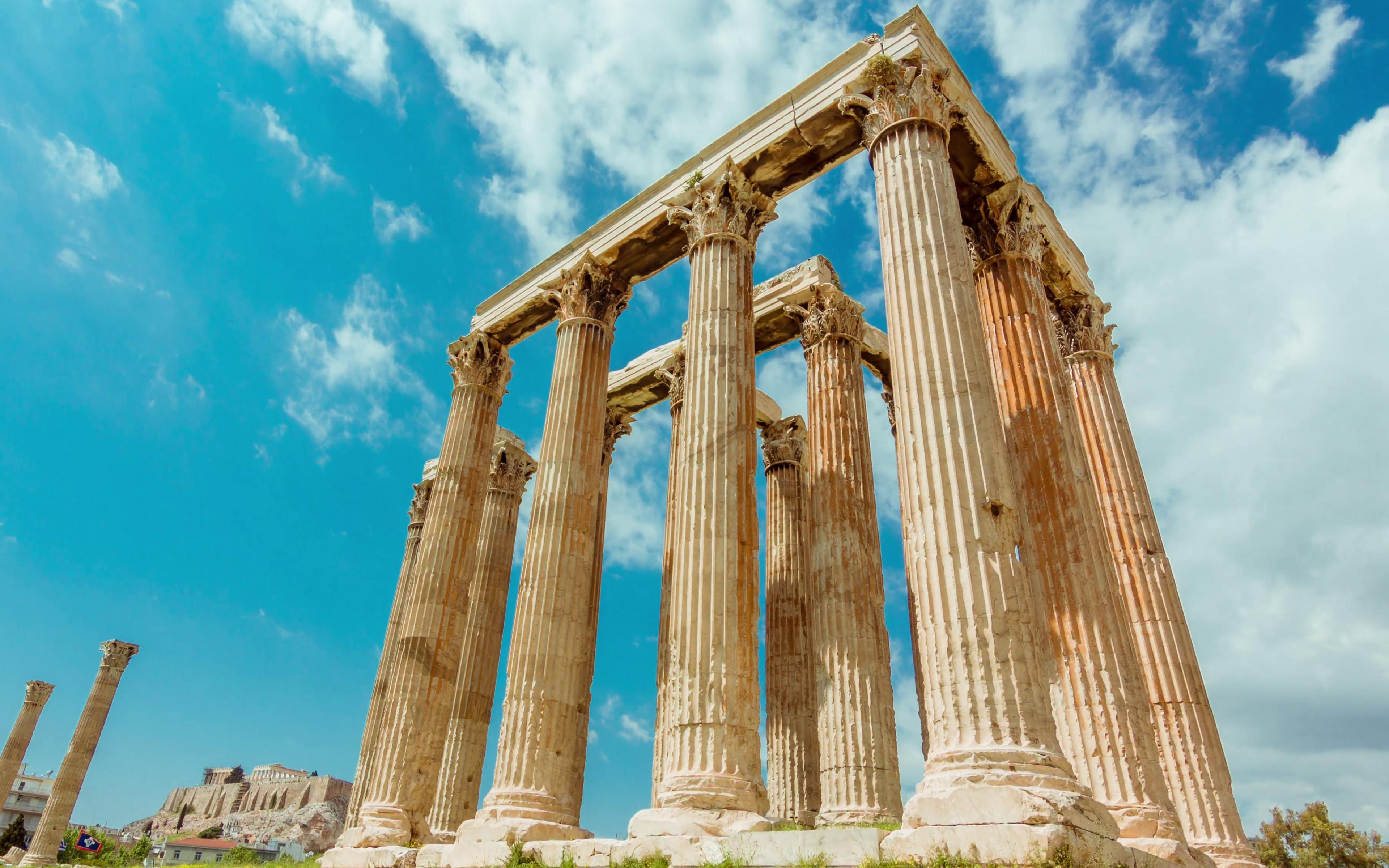 3840x2400 Download wallpaper Temple of Olympian Zeus, 4k, Athens, ruins, Greek columns, sights, Greece for desktop with resolution 3840x2400. High Quality HD picture wallpaper