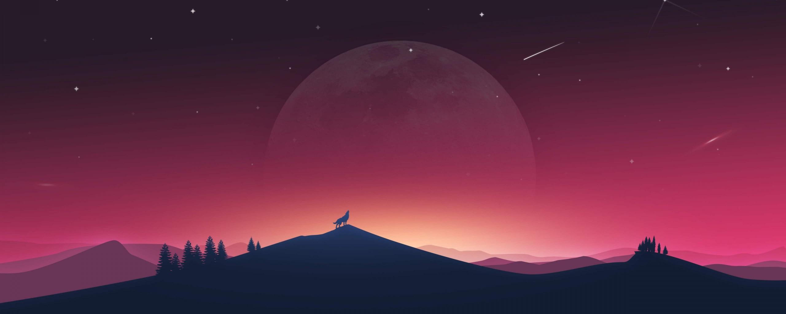 2560x1024 Wallpaper 4k Wolf Howling To Moon Wallpaper