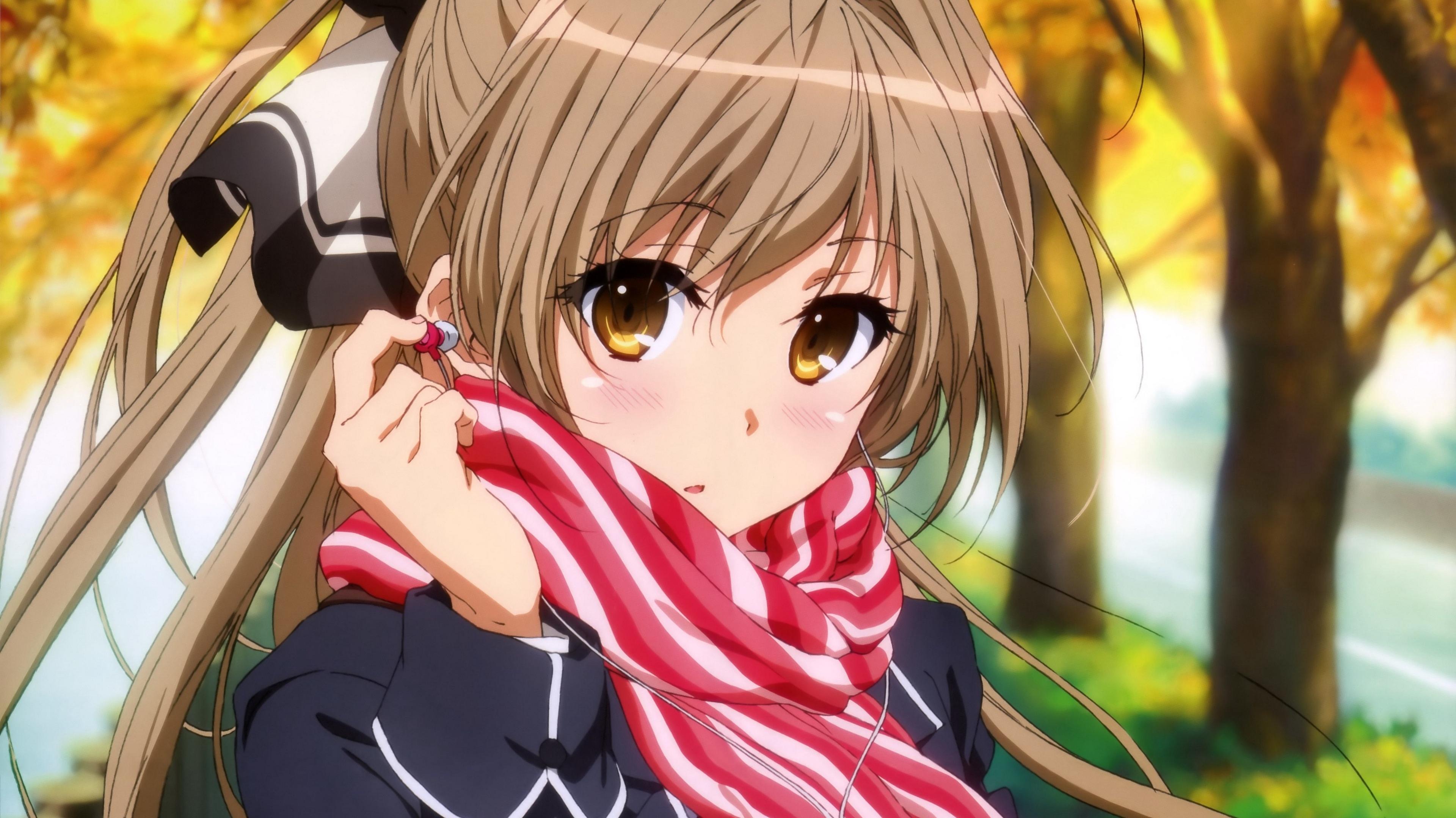 3840x2160 Wallpaper 4k amagi brilliant park, sento isuzu, schoolgirl, headphones, wires 4k Wallpaper