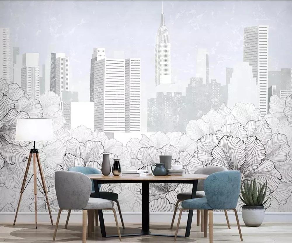 1000x833 Beibehang wallpaper modern minimalist line drawing flower city architecture TV background walls home decoration 3D wallpaper Home Improvement
