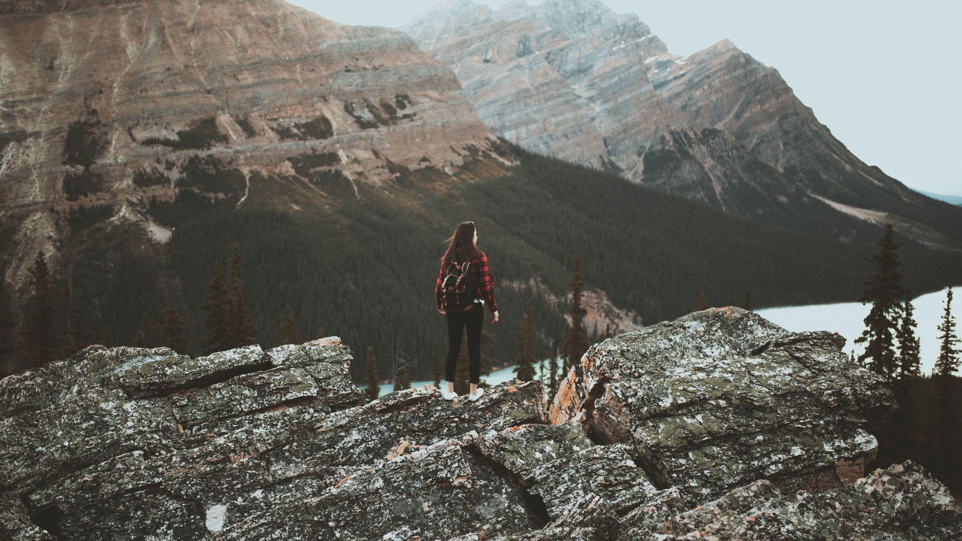 1920x1080 Girl At Tip Of Mountain Laptop Full HD 1080P HD 4k