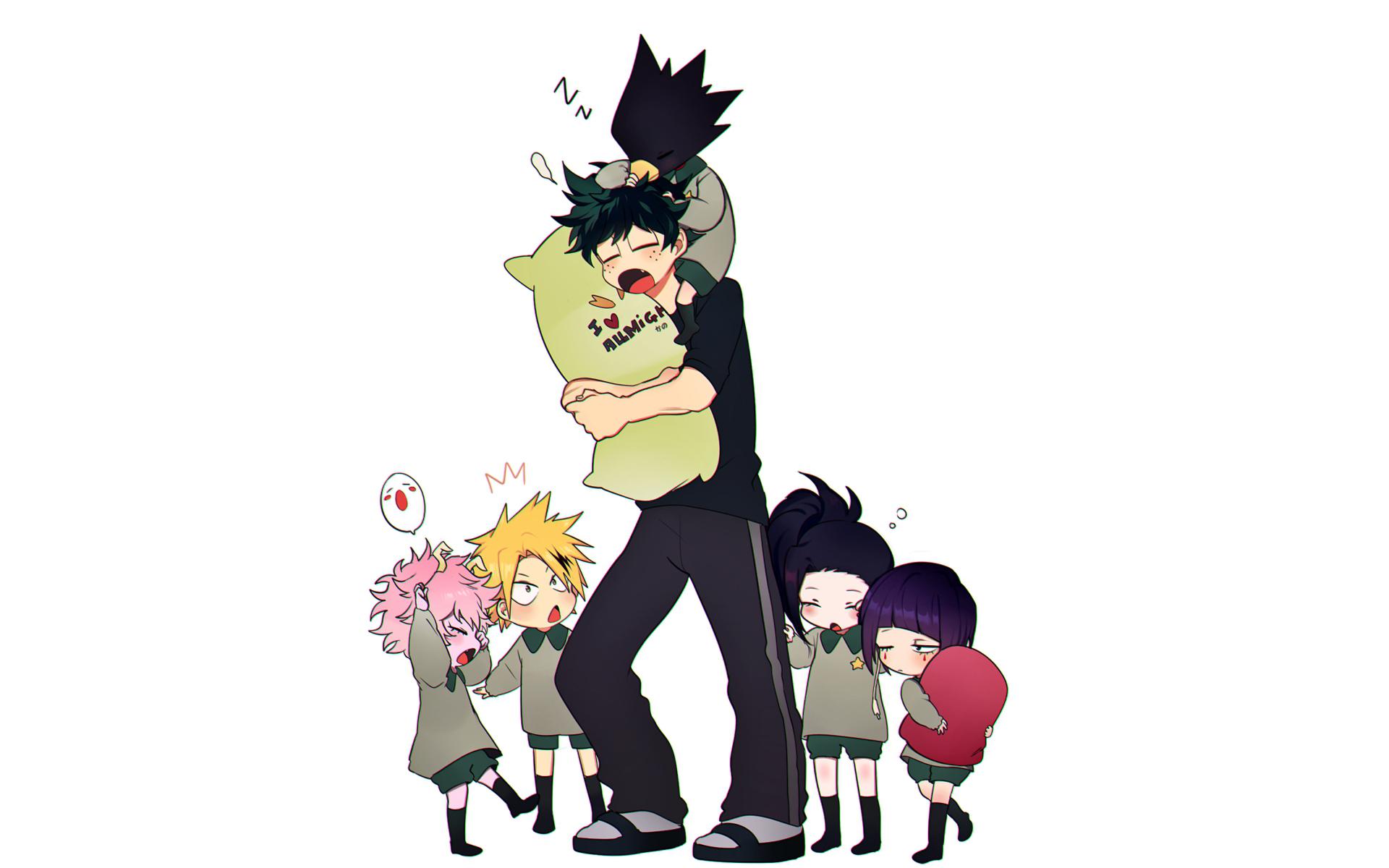 1920x1200 Download wallpaper from anime My Hero Academia with tags: iMac, Izuku Midoriya, Denki Kaminari, Fumikage Tokoyami, Kyoka Jiro, Momo Yaoyorozu