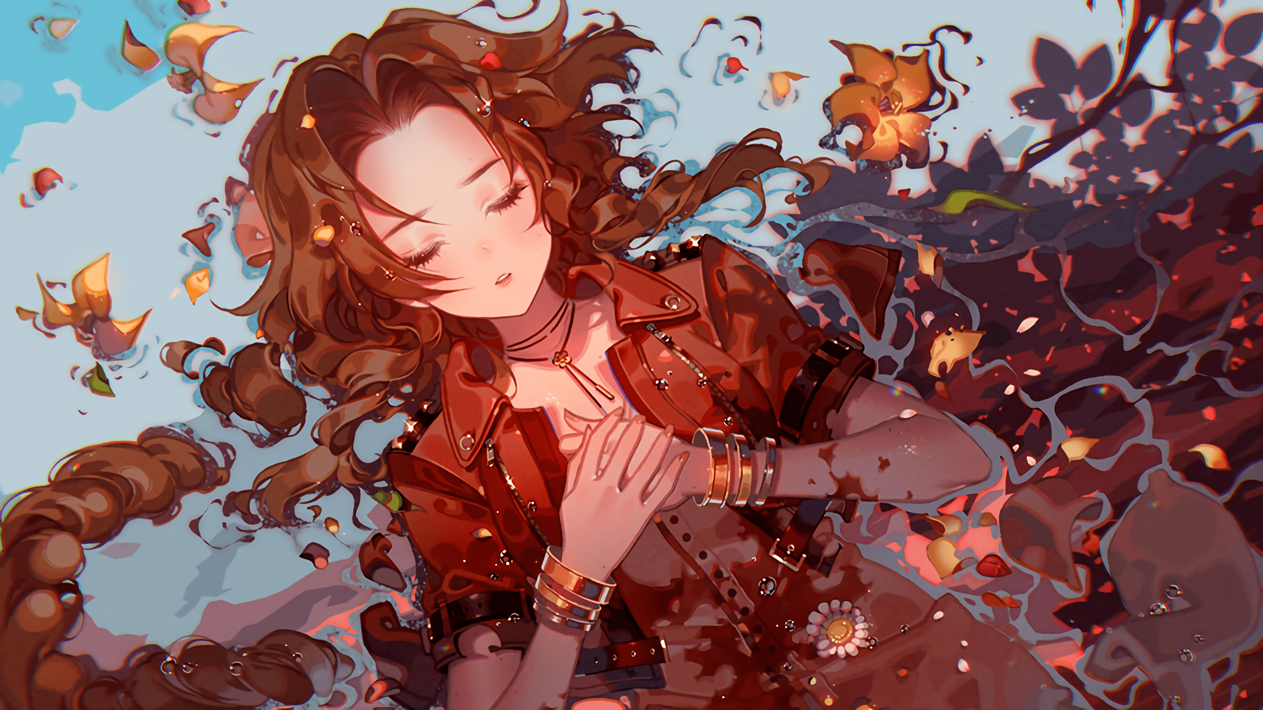 2560x1440 Wallpaper / anime girls, Aerith Gainsborough, Final Fantasy VII, redhead, anime