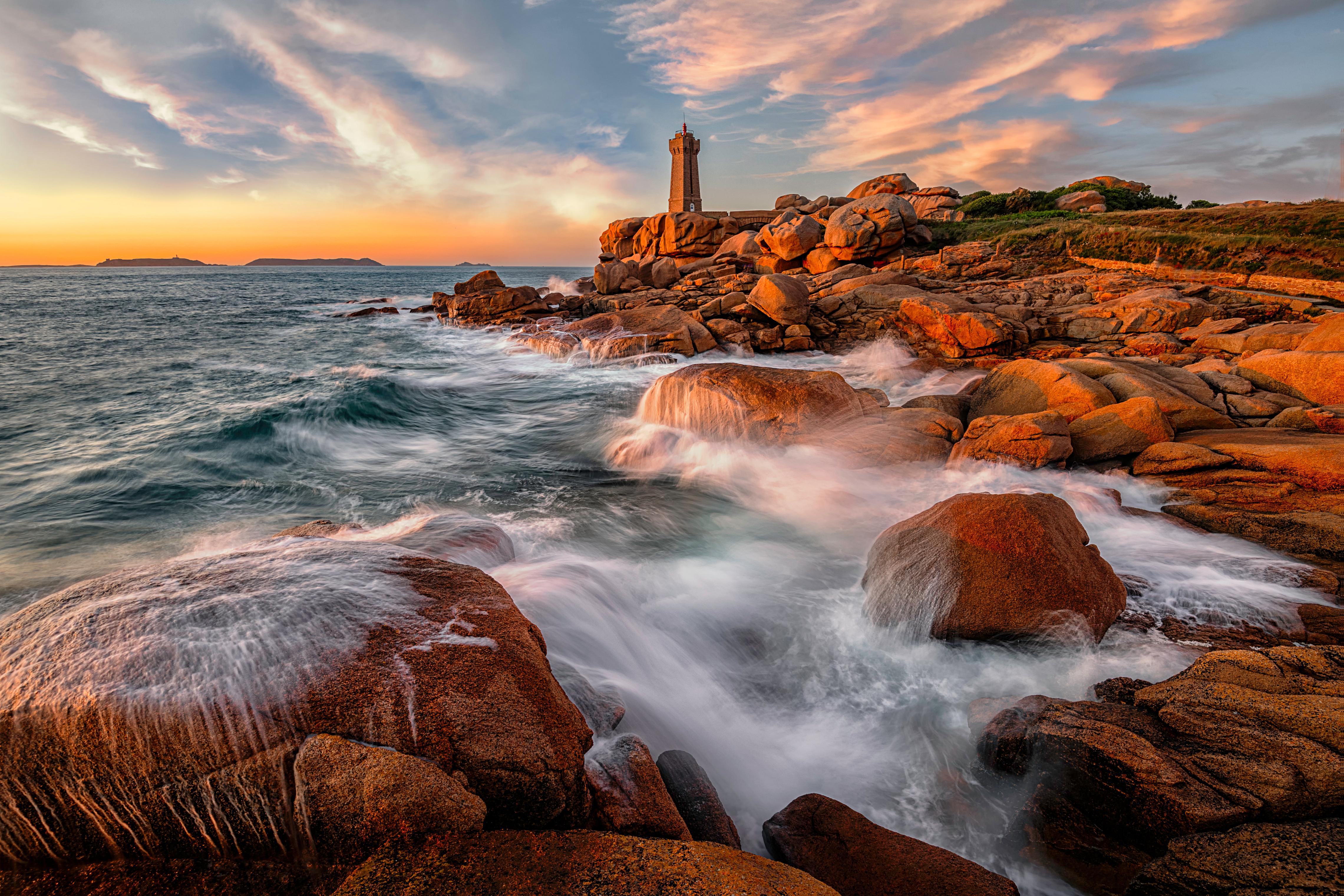 4562x3041 Lighthouse on Rocky Coast in France 4k Ultra HD Wallpaper