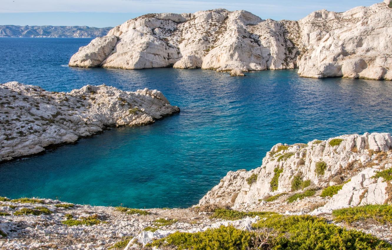 1332x850 Wallpaper sea, stones, rocks, coast, France, Marseille image for desktop, section пейзажи