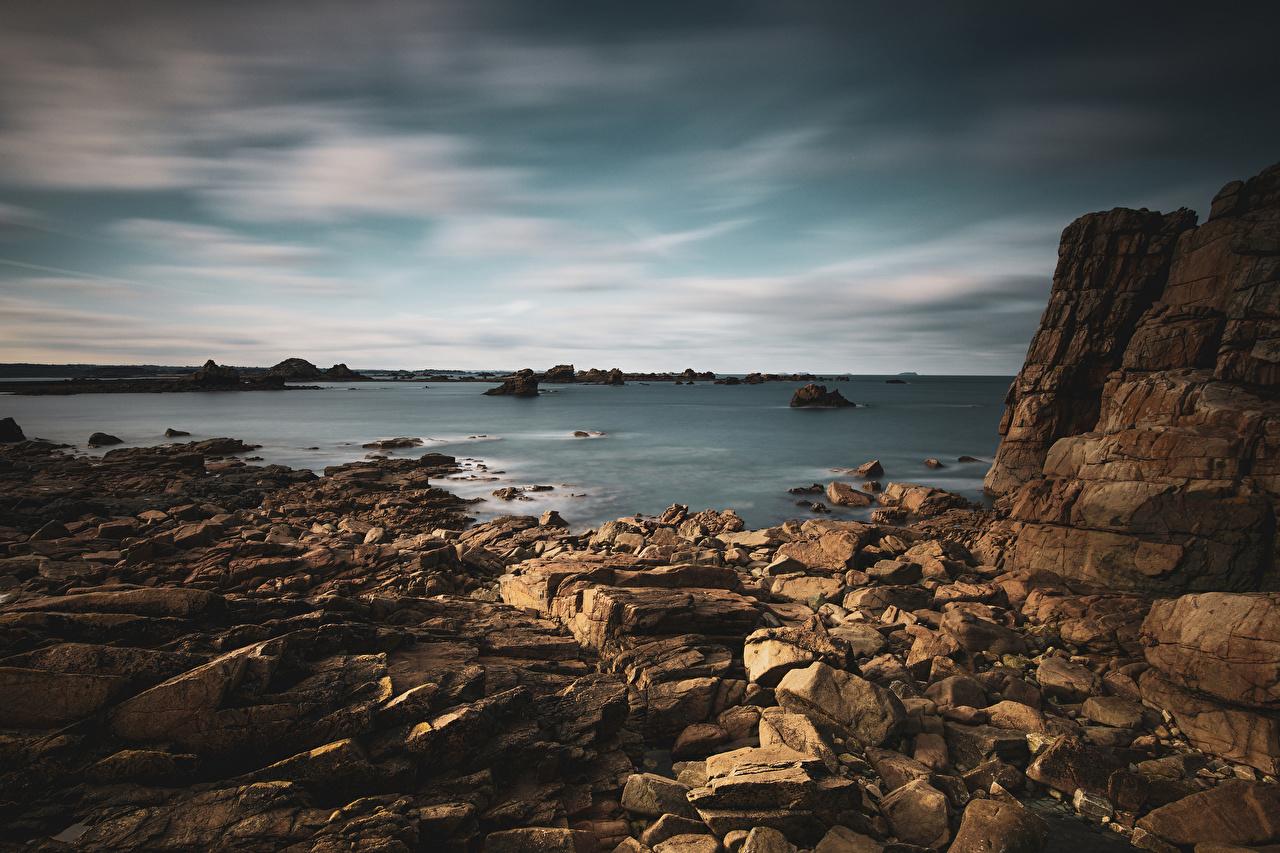 1280x853 Desktop Wallpaper France Bretagne Cliff Nature Coast Stones