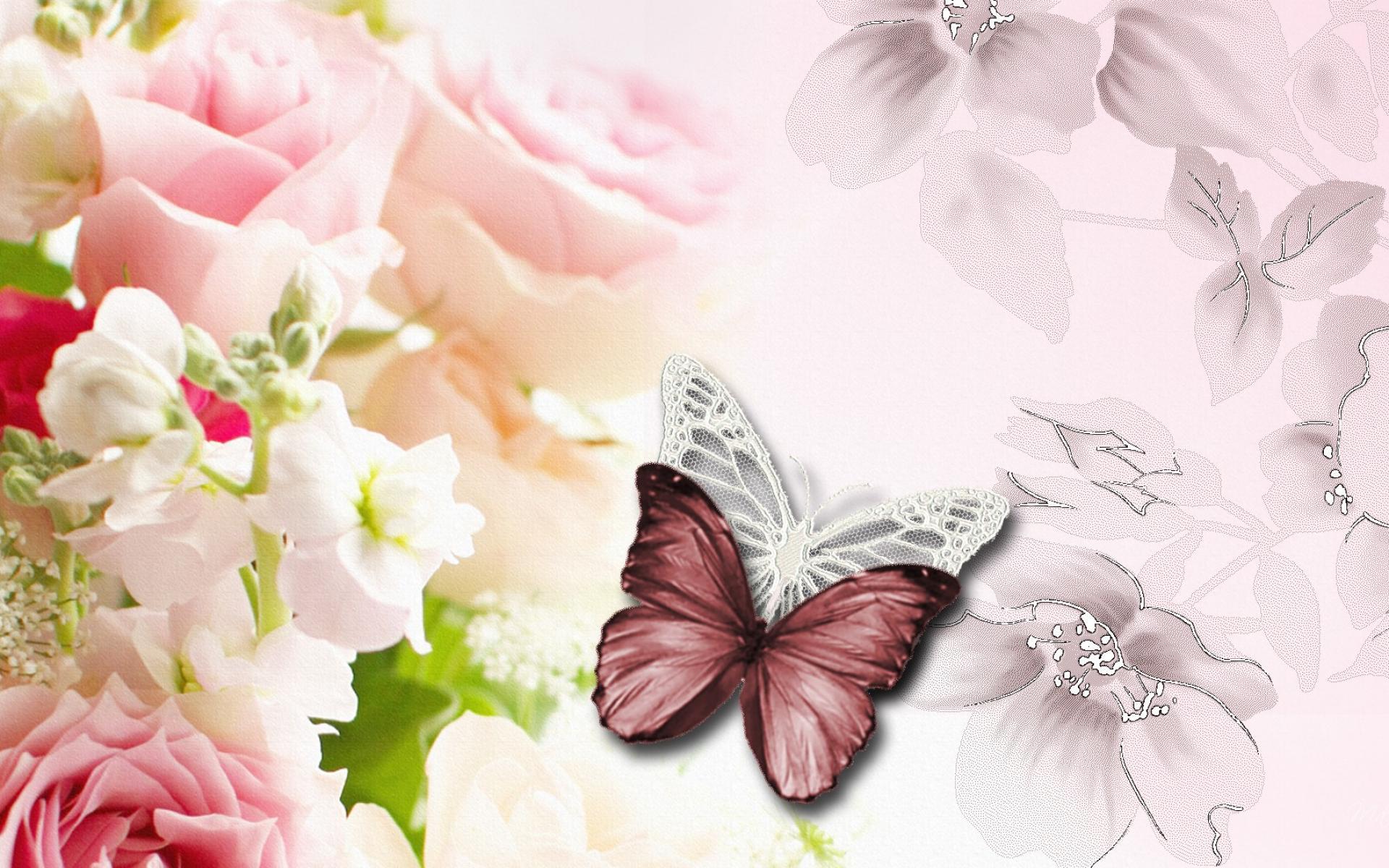 1920x1200 Lace and Roses Wallpaper