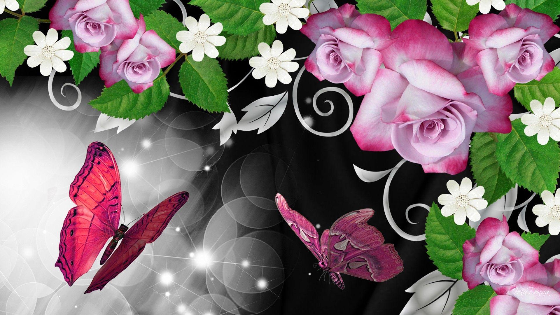 1920x1080 Glowing Pink Roses Wallpaper