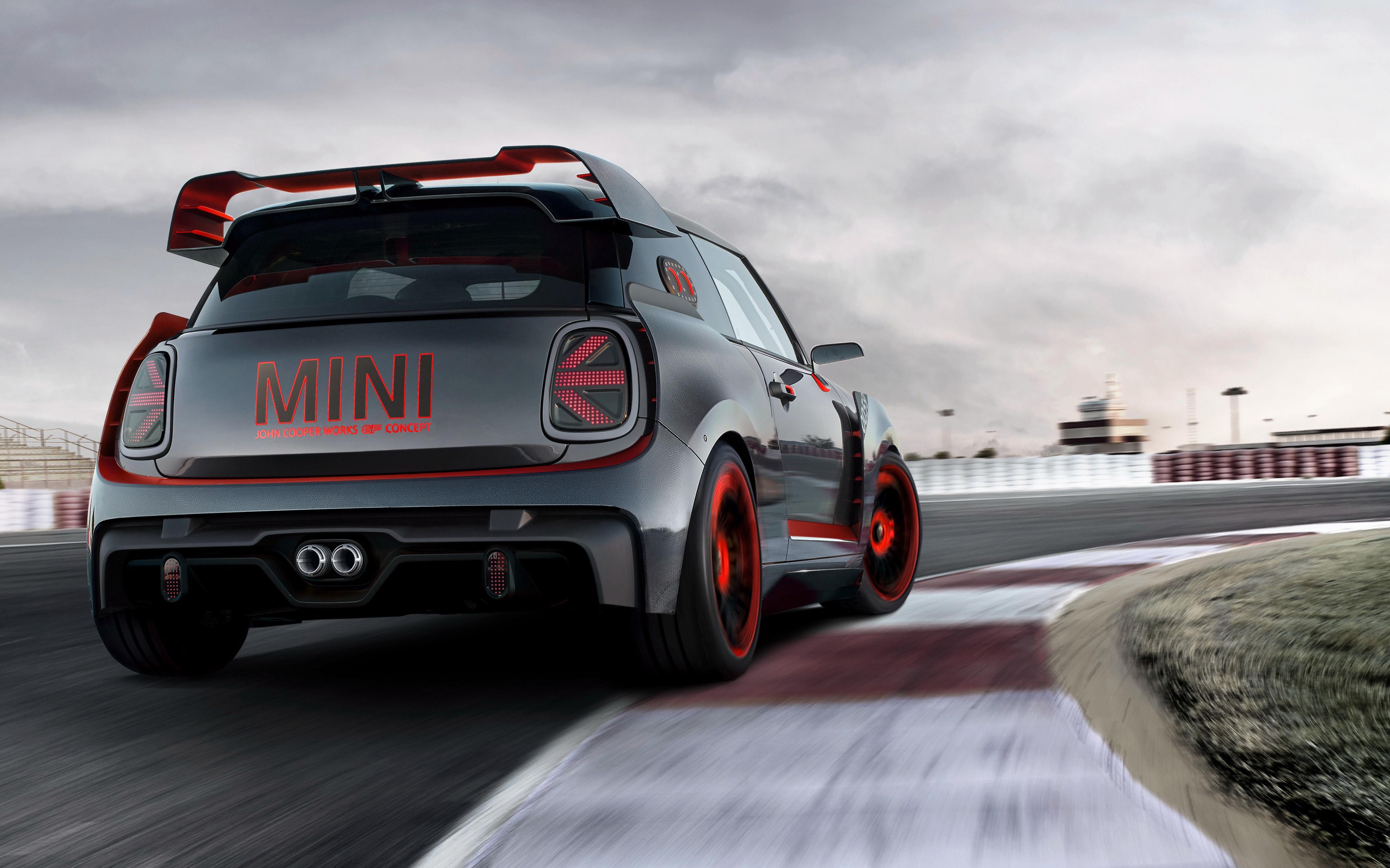 3840x2400 Download wallpaper Mini Cooper, John Cooper Works GP, Concept, 4k, coupe, tuning Cooper, racing track, rear view, British cars, Mini for desktop with resolution 3840x2400. High Quality HD picture wallpaper