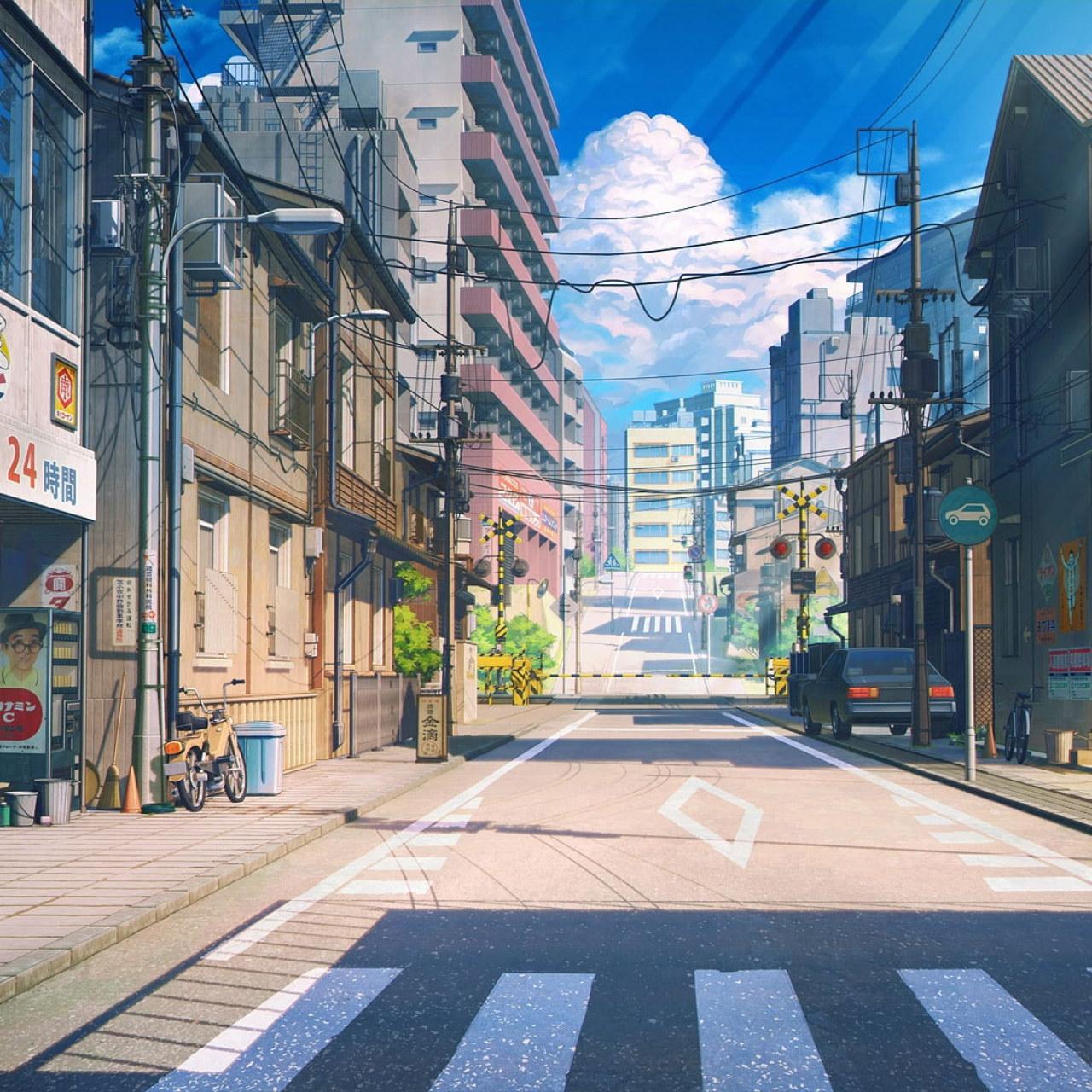 1280x1280 Wallpaper Glass Buildings, Anime Street, Scenic, Bicycle • Wallpaper For You HD Wallpaper For Desktop & Mobile