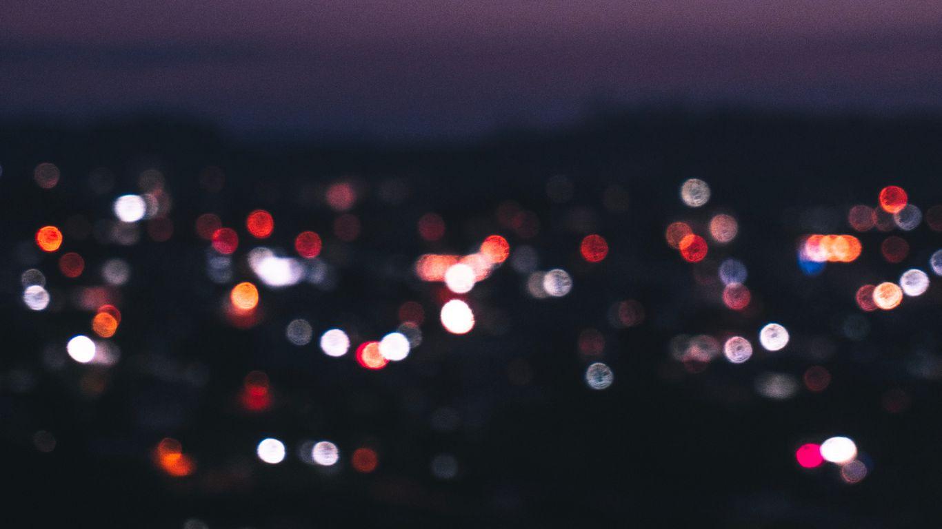 1366x768 Download wallpaper 1366x768 night city, lights, blur, glare, bokeh tablet, laptop HD background