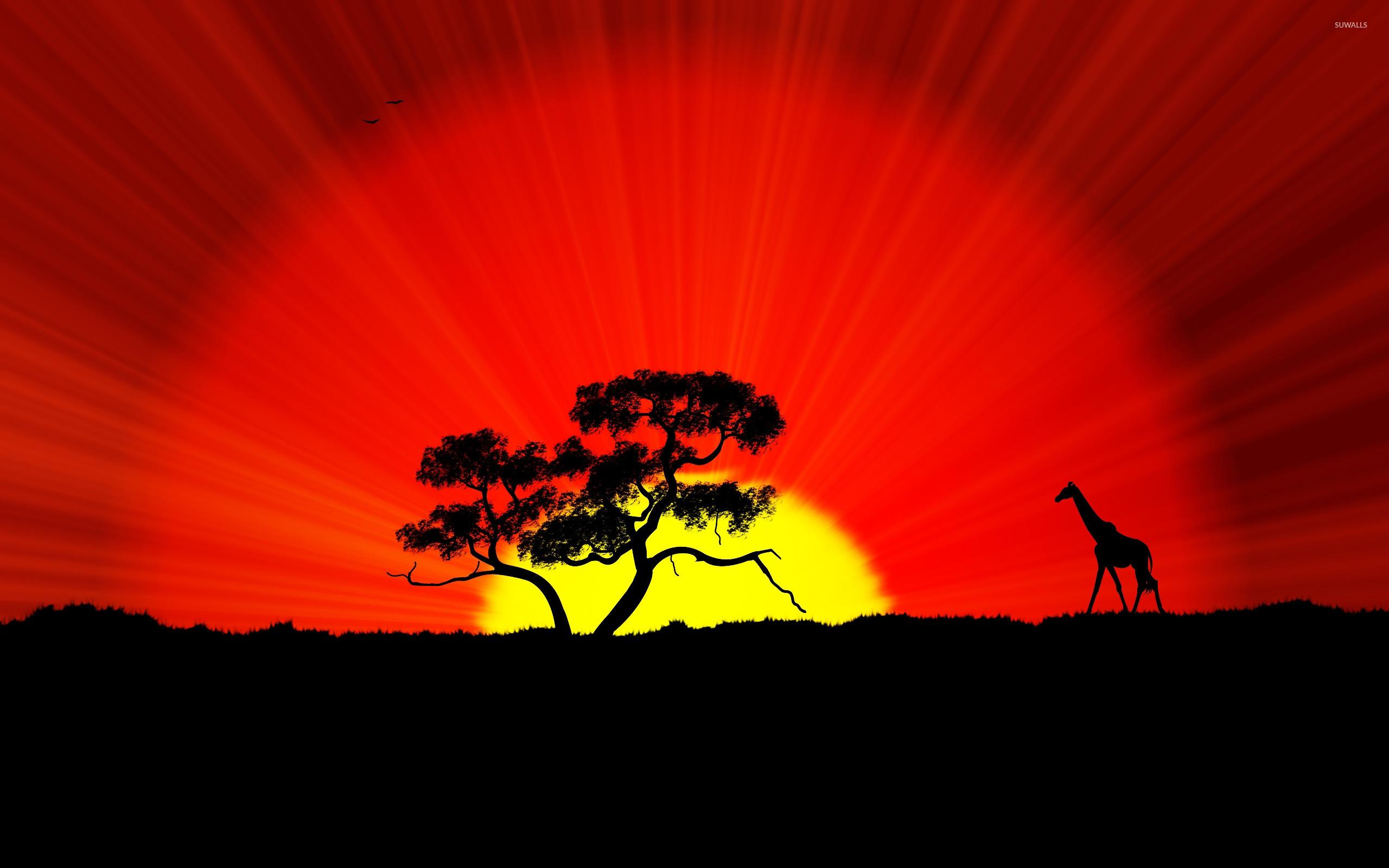 2560x1600 Giraffe and tree silhouette in the sunset wallpaper Art wallpaper