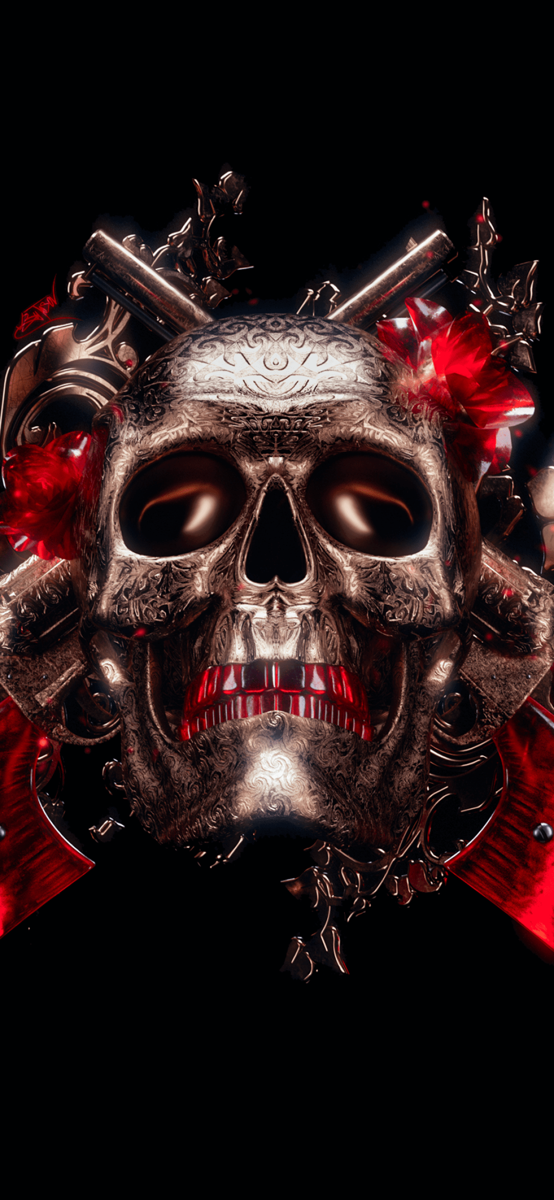 1125x2436 Skull Wallpaper 4K, 3D, Black background, Graphics CGI