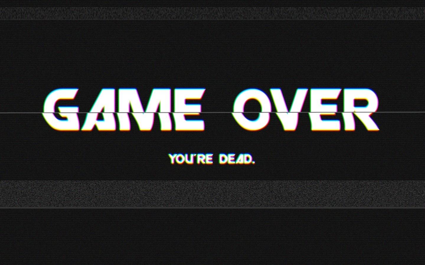 1440x900 video games, glitch art, text, logo, GAME OVER, brand, multimedia, screenshot, presentation, font. Mocah HD Wallpaper
