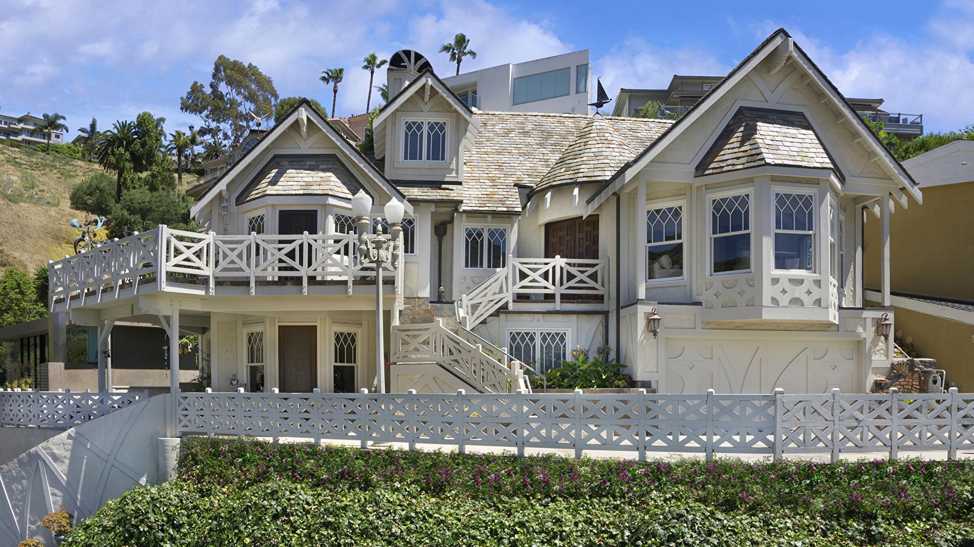 1920x1080 image California USA Laguna Beach Fence Mansion Houses 1920x1080
