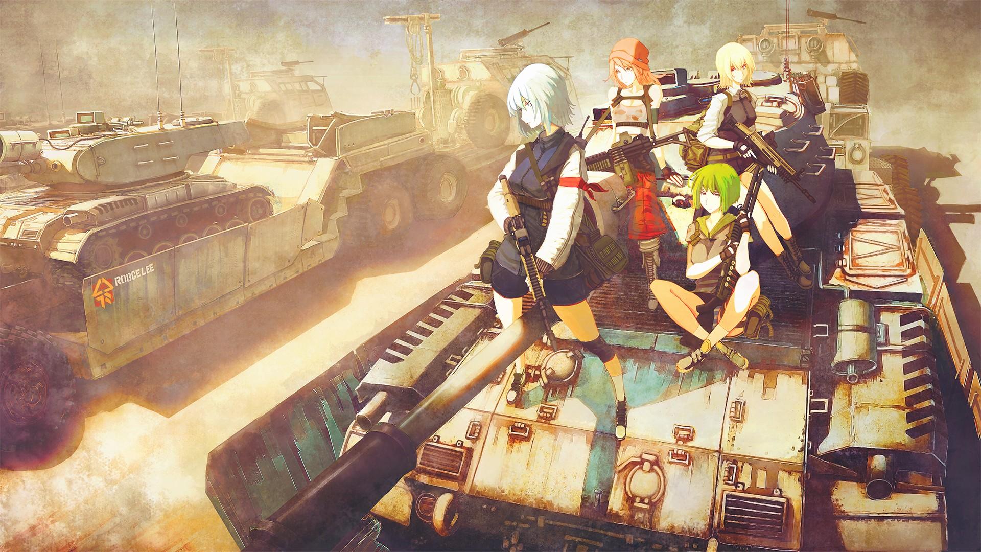 1920x1080 original Characters, Anime, Anime Girls, Military, Tank, Weapon, Gun Wallpaper HD / Desktop and Mobile Background