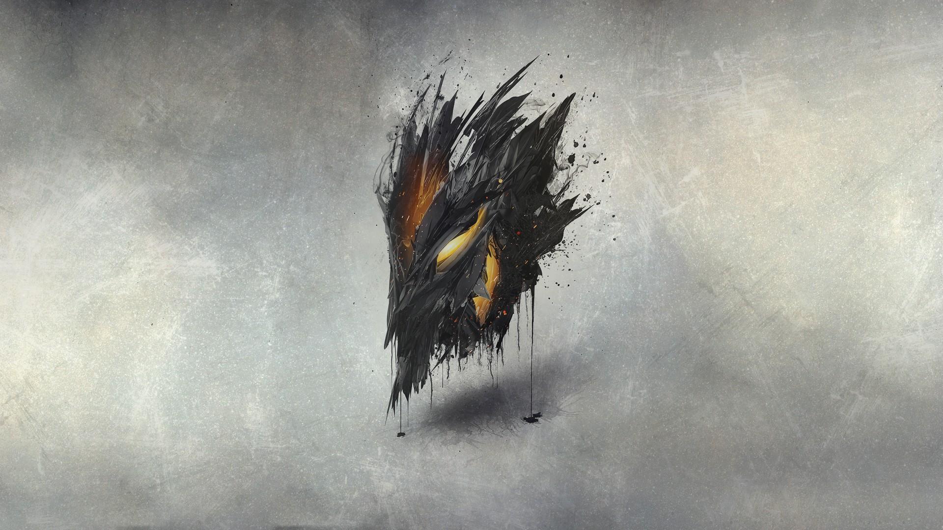 1920x1080 simple background digital art demon mask paint splatter artwork 3D HD wallpaper, Background