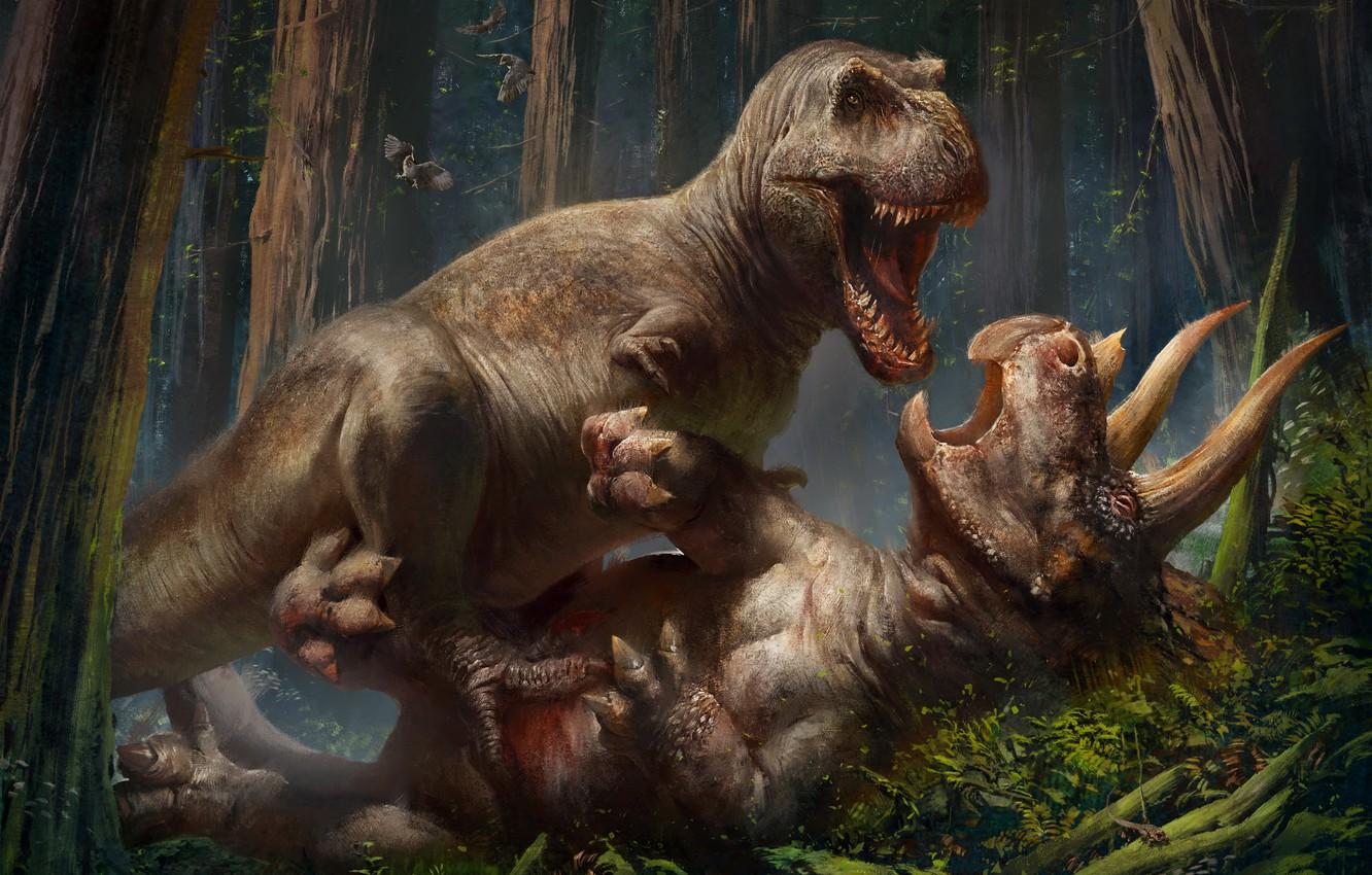 1332x850 Wallpaper forest, dinosaurs, prehistoric animals image for desktop, section фантастика