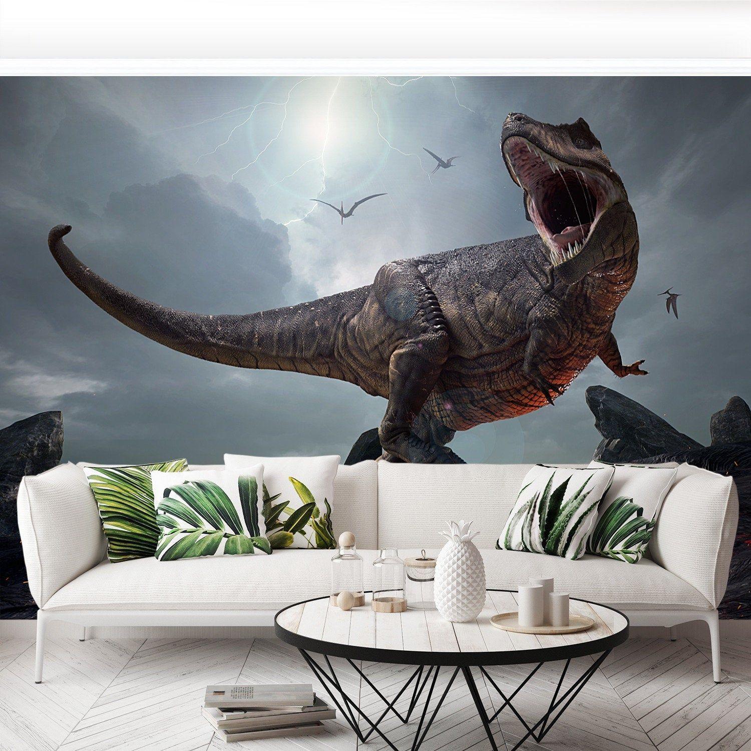 1500x1500 Dinosaurs removable or traditional photo wallpaper. wallcovering 3D rendering of the king of dinosaurs, Tyra. Prehistoric world, Tyrannosaurus rex, Tyrannosaurus