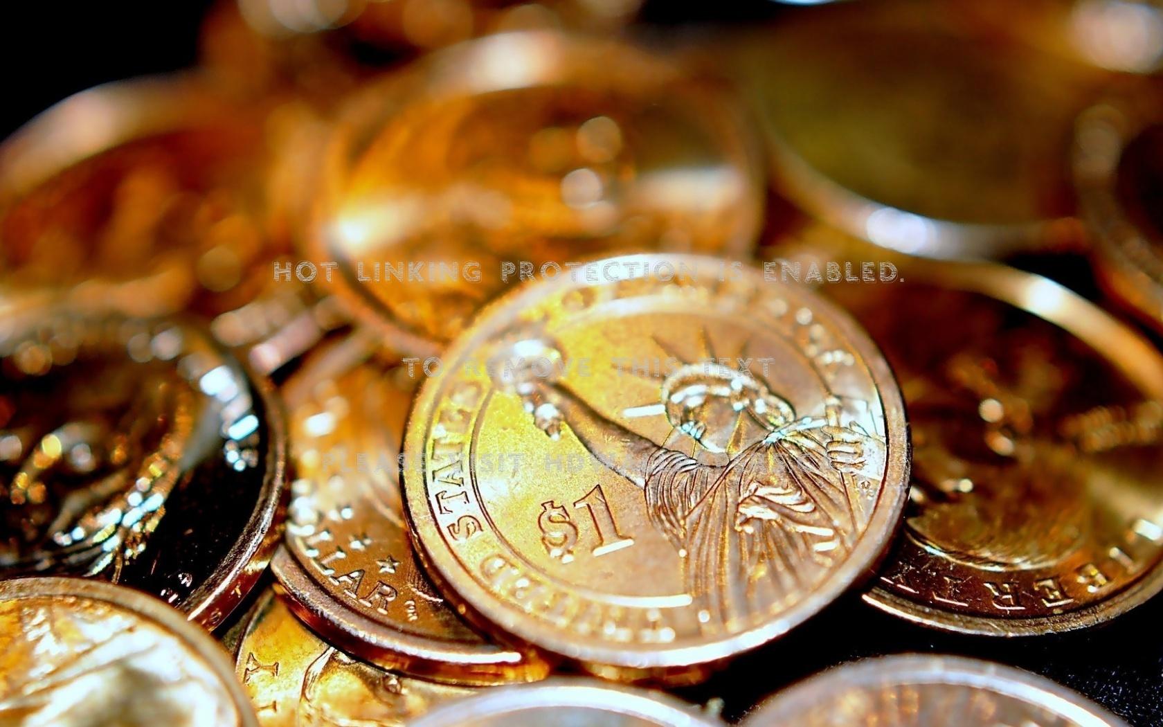 1680x1050 one dollar coins money abstract 3D and cg