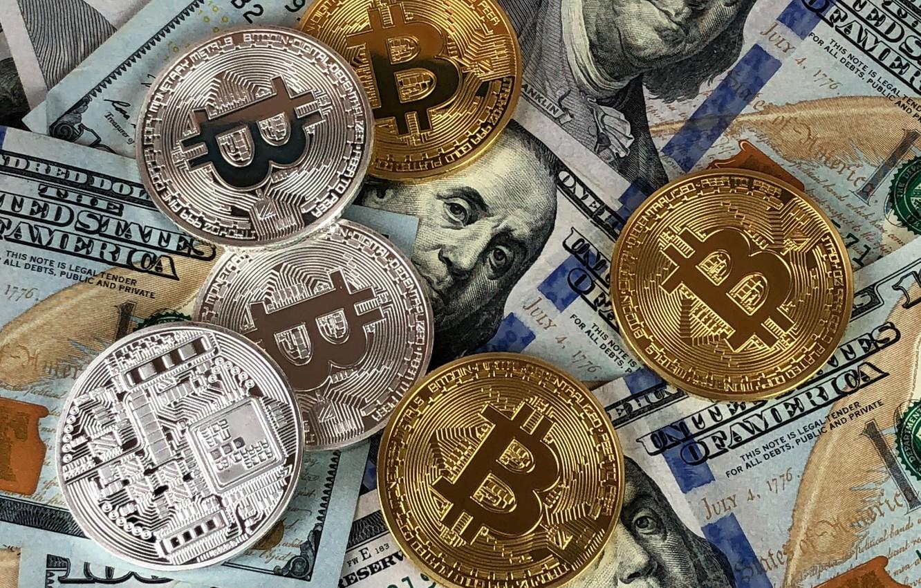 1332x850 Wallpaper blur, dollar, coins, dollar, bitcoin, bitcoin, btc image for desktop, section разное