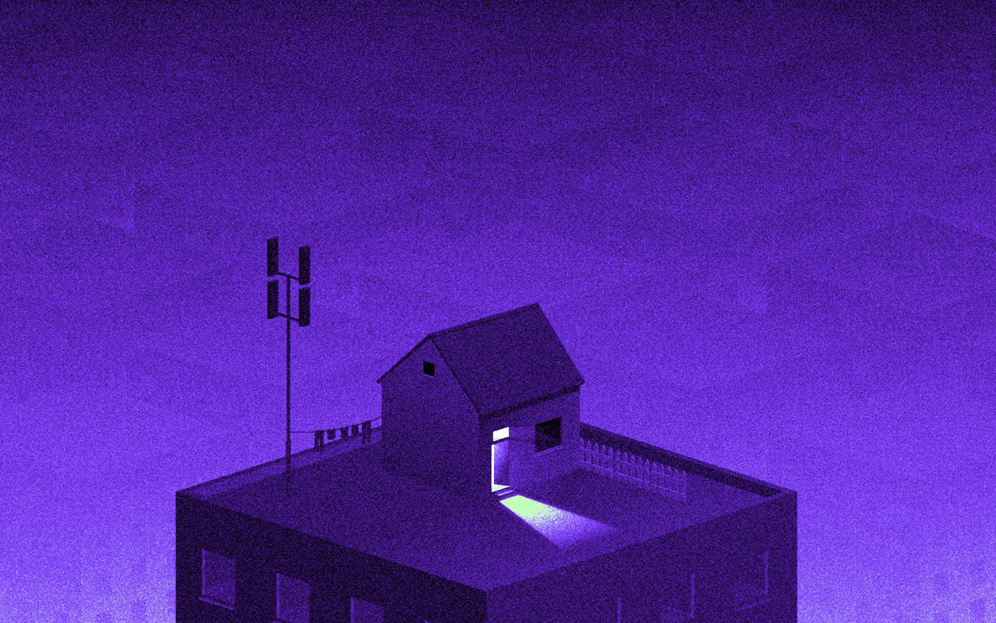 3840x2400 Illust Purple City Home Dot Art Wallpaper