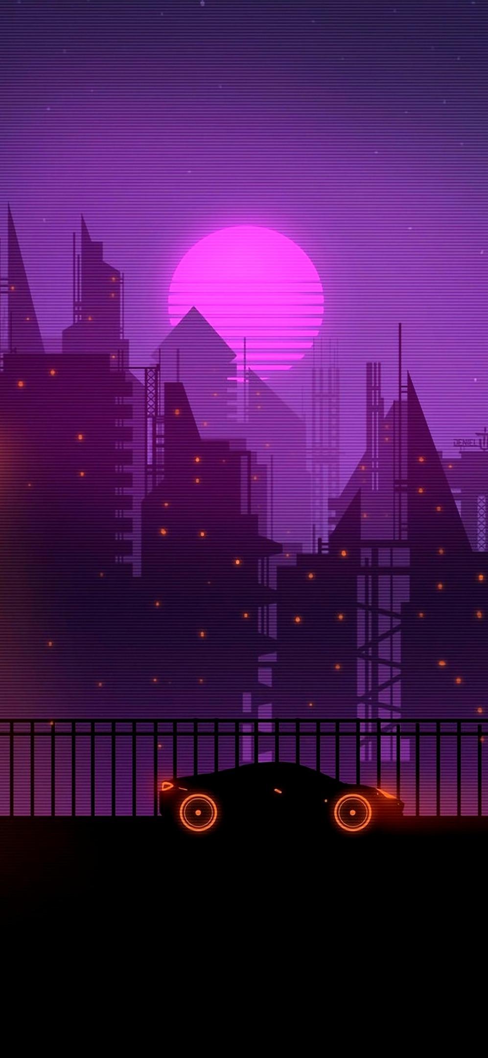 997x2160 Minimalistic Purple City Wallpaper