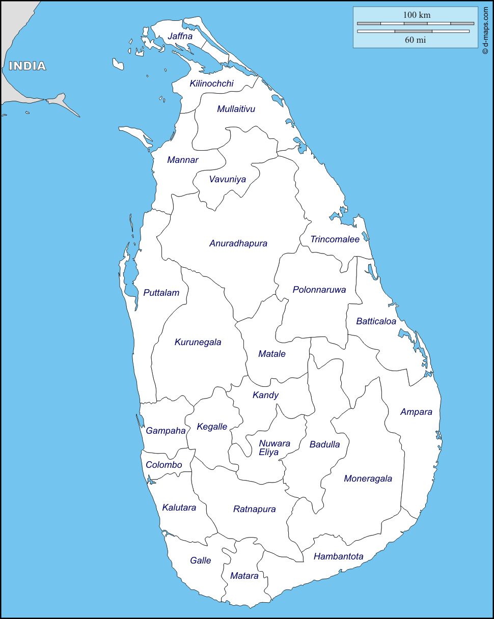 970x1216 Sri Lanka : free map, free blank map, free outline map, free base map : coasts, districts, names. Map, Free maps, Free base
