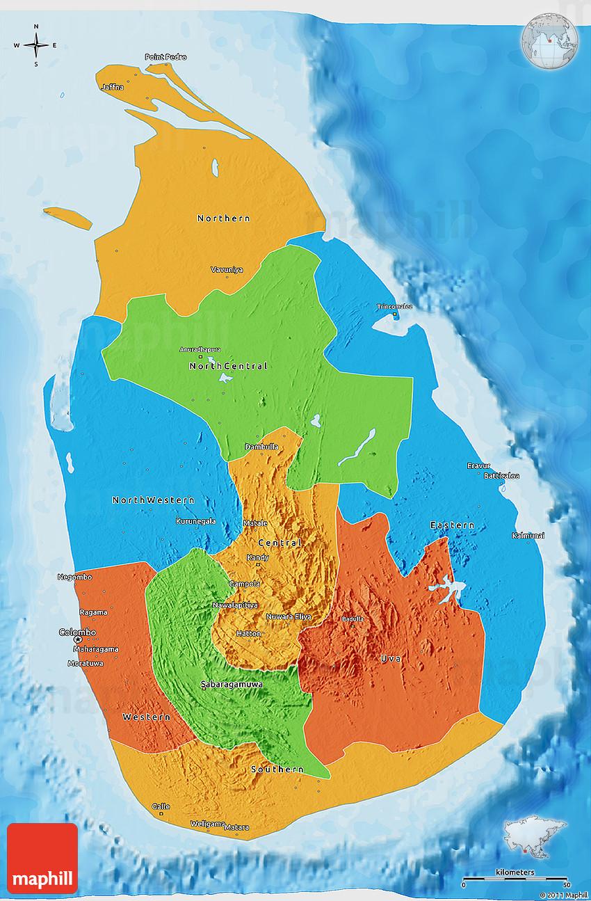 850x1295 Political 3D Map of Sri Lanka