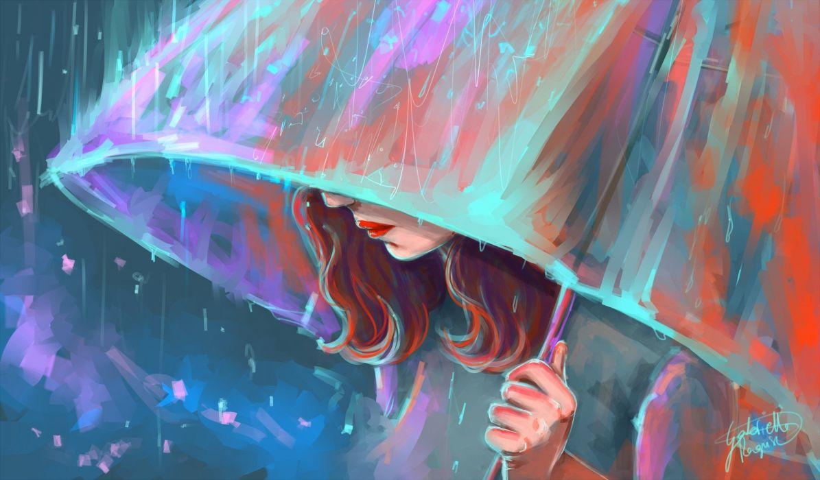 1195x700 Girl umbrella Art rain wallpaperx1172