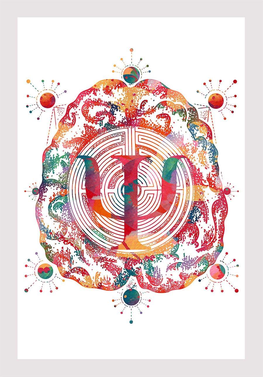 900x1286 Brain And Psychology Watercolor Print Psychotherapy Poster Science Art Psychologist Gift Psi Symbol Poster Psychiatry Art Psychiatrist gift Watercolor Art