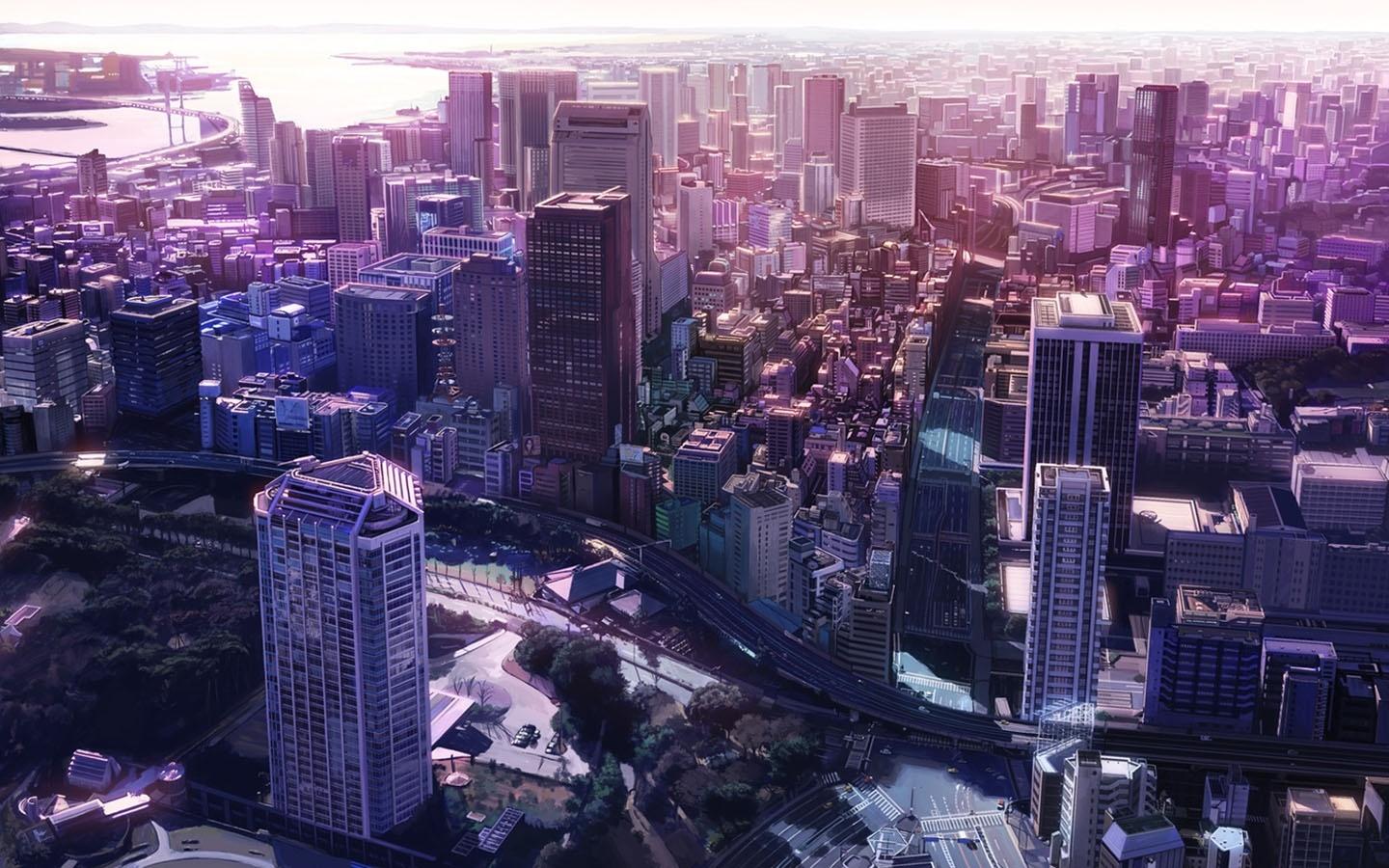 1440x900 Anime city architecture desktop wallpaper