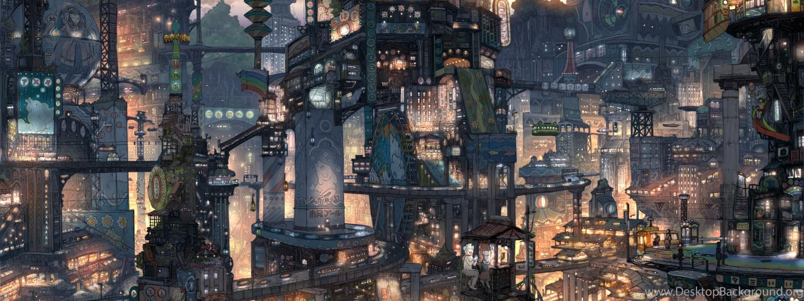 2560x960 Download Wallpaper Anime City (2560 X 1024 Dual Monitor). Desktop. Desktop Background
