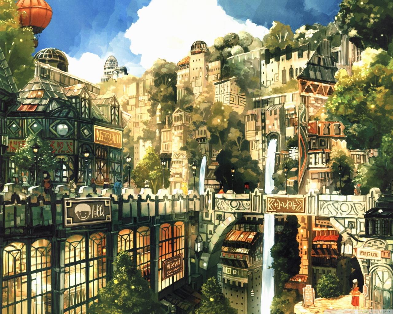 1280x1024 Anime City Painting Ultra HD Desktop Background Wallpaper for : Widescreen & UltraWide Desktop & Laptop : Tablet